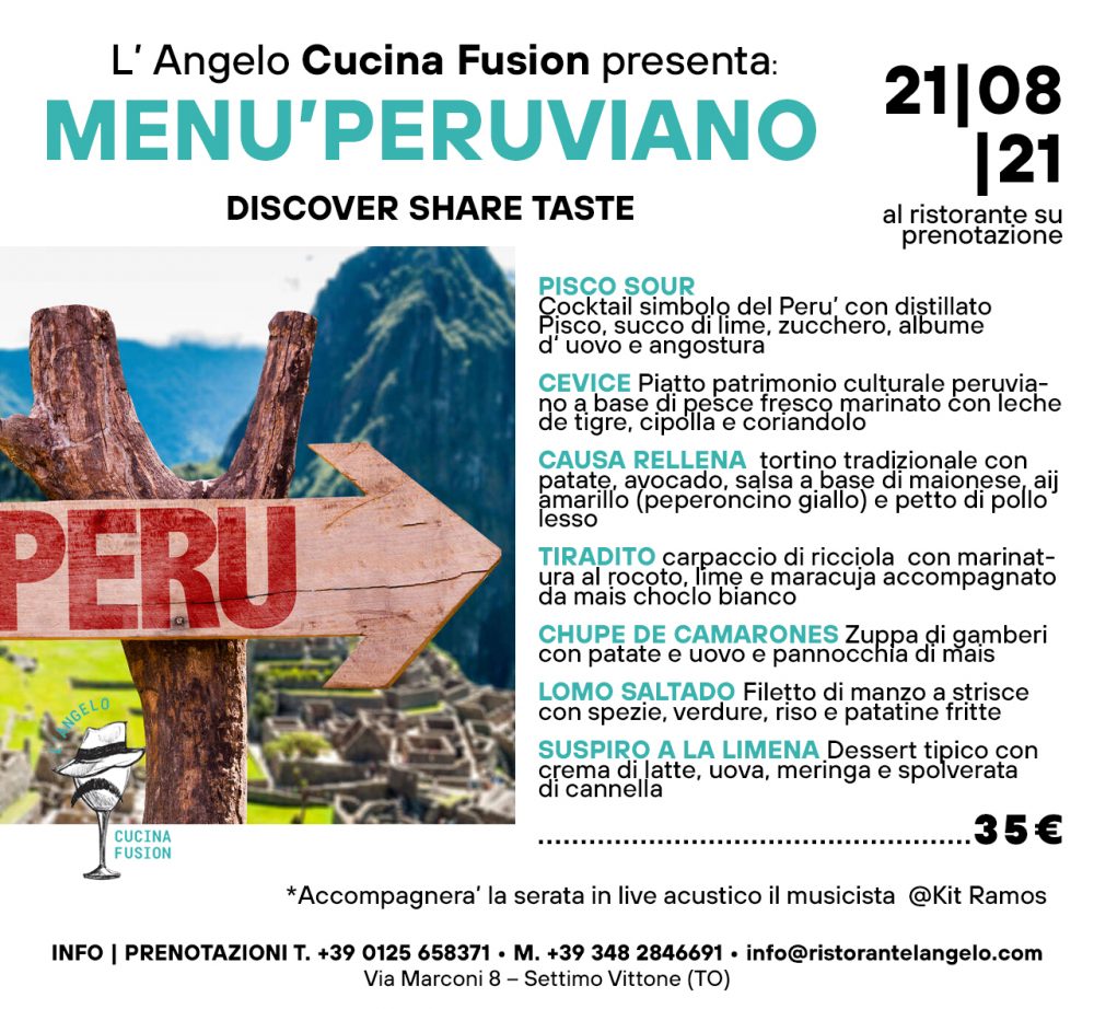 L' Angelo Cucina Fusion presenta il Menu Peruviano